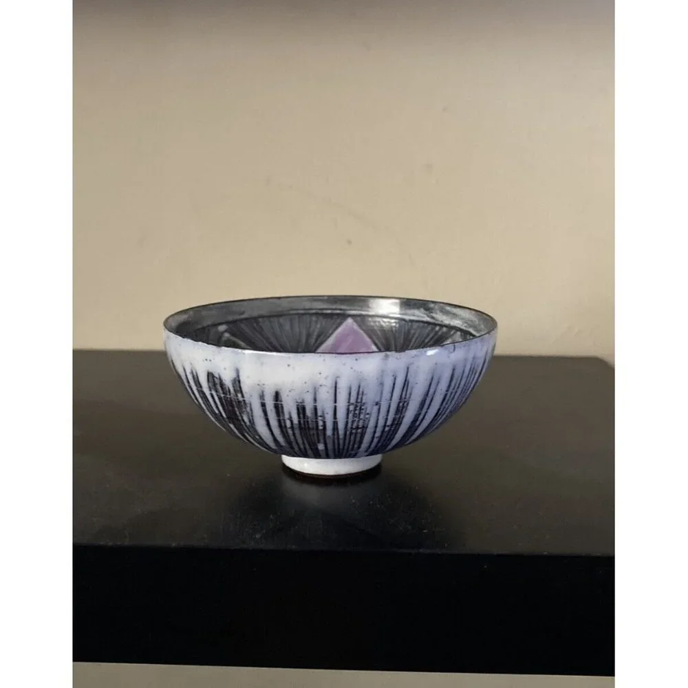 Laholm Swedish Studio Art Pottery Sgraffito Small Bowl Signed Vtg 1960-70 HTF
